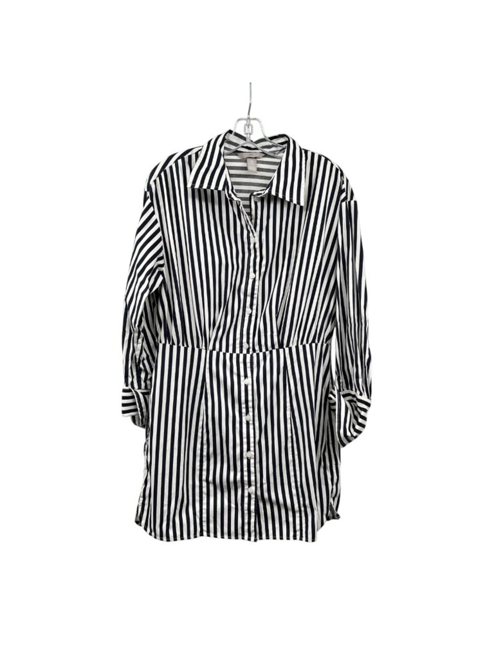 H&M Womens Striped Shirt Dress Navy/White Buttons Long Sleeve Size Medium